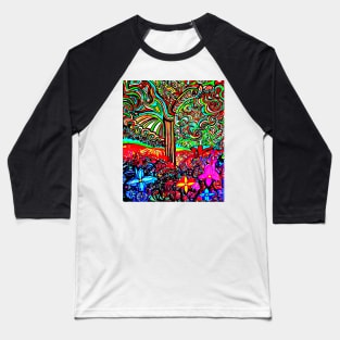 Colourful, abstract tree and vibrant flowers Baseball T-Shirt